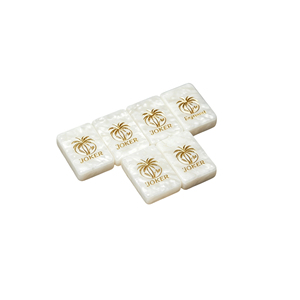 Juego de Mahjong Personalizado en Blanco Perla con Revestimiento Dorado, Fichas Americanas de Resina, Diseño Tropical de Palmeras, para Clubes de Juego, Hoteles y Resorts - Product Image 1