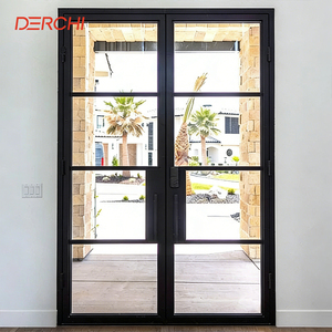 Pintu Tunggal DERCHI dari Besi Tempa Modern Mewah Gaya Prancis Desain Sederhana Elegan Kaca Baja Ayun Masuk Pintu Aluminium - Product Image 3