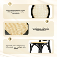 Chaise de banquet de mariage à dossier médaillon, cadre noir classique avec assise en rotin naturel pour la location d'événements hôteliers