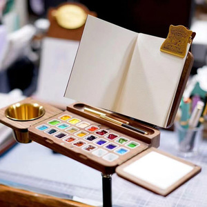 High Quality 24 Holes Artist Wooden Art Sketch Supplies <strong>Watercolor</strong> Color Box Multifunctional Palette
