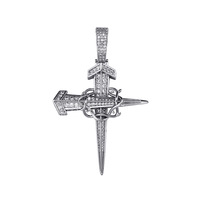Bijoux hip Hop en or 14k glacé, collier couronne d'épine, croix d'ongle, collier de poignard, collier de croix d'ongle