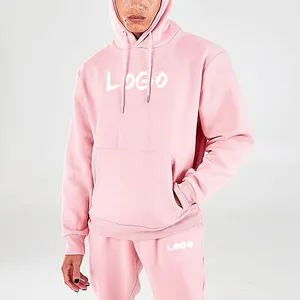 Toptan bayanlar kablolu pembe Hoodies özel yapım eşofman erkekler düz kazak ve Jogger seti