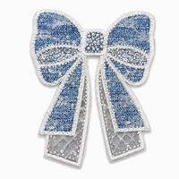 Applique en jean bleu à longue queue avec nœud, perles, perles de rocaille et paillettes, brodée à coudre, pour la décoration DIY de robes, vestes et sacs