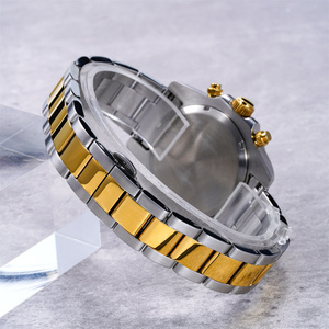 Montre à quartz chronographe de luxe personnalisée <span class=keywords><strong>50m</strong></span> étanche à trois yeux pour hommes 316 montre en acier inoxydable avec diamant en cuir et verre - Product Image 4