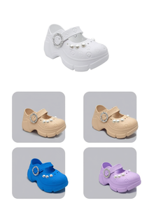 Zoccoli con plateau e perle, stile Mary Jane, scarpe estive per donne e ragazze, taglia 19, morbidi, leggeri, in plastica, con punta chiusa - Product Image 1