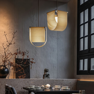 Lámpara colgante rectangular de tela estilo Wabi Sabi japonés de Harmony Lighting, LED E27, para decoración de salas de té y restaurantes. - Product Image 2