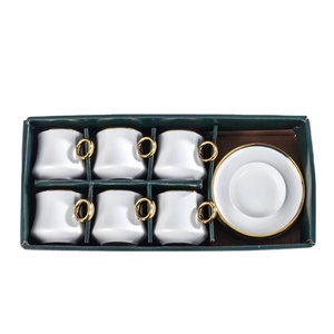 Juego de tazas de té y platillo de hueso de china, juego de tazas de café árabe con borde dorado - Product Image 1