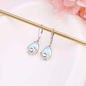 Mode femmes bijoux 925 argent Sterling levier dos pierre de lune larme goutte boucles d'oreilles pendantes - Product Image 3