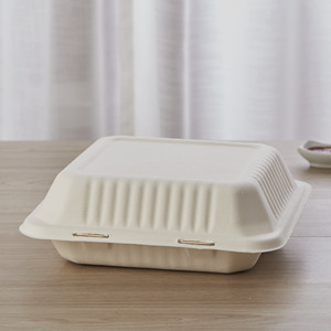 PFAS Free Biodegradable Sugarcane Bagasse Pulp Mould Clamshell Food Container Packaging Box