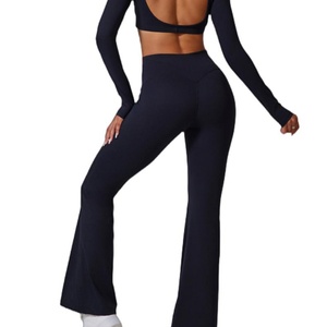 Haut de yoga personnalisé grande taille sexy dos nu col en V pour femme, respirant, séchage rapide, léger, couleur unie, manches courtes, coupe courte fitness - Product Image 5