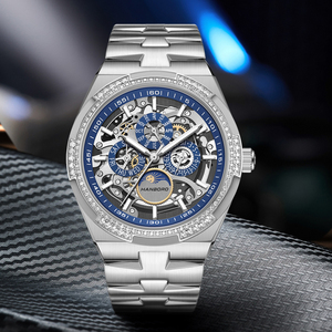 Đồng hồ cơ tự động nam HANBORO, tính năng chống nước phát sáng, dây đeo thép không gỉ thời trang, mặt kính, kim chỉ giờ - Product Image 4