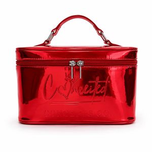 Glossy Mirror PU Leather <b>Makeup</b> Bag Custom Logo Portable Travel Cosmetic Organizer <b>Case</b> with Top Handle Factory Wholesale - Product Image 2