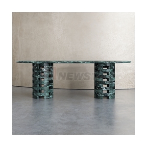 Newstar หินอ่อนร่องโต๊ะรับประทานอาหารทรงรีสีแดงโต๊ะยาว<span class=keywords><strong>96</strong></span>นิ้วหินอ่อน Travertine - Product Image 5