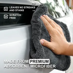 Handuk Microfiber detail otomatis 1200GSM pengeringan ganda cuci mobil Detailing dua sisi handuk cuci