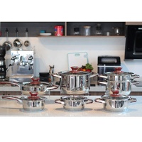 Ensemble de casseroles et poêles rouges de 12 pièces avec couvercle en verre trempé, batterie de cuisine en acier inoxydable