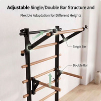 Barras Multifuncionales con Barra de Dominadas y Estación de Dips para Entrenamiento de Fuerza en Casa, con Peldaños de Madera