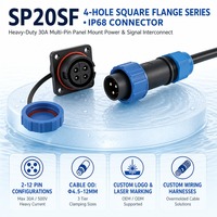 SP20SF IP68 Quadratischer Flansch-Wasserdichter Luftfahrt-Steckverbinder mit 2 3 4 5 7 9 12 Pin Lötanschluss 30A 500V Kabelstecker CE RoHS