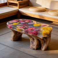Table basse en bois naturel à bord vif, faite à la main, de luxe, avec résine époxy, fleurs séchées, art moderne, meuble de salon
