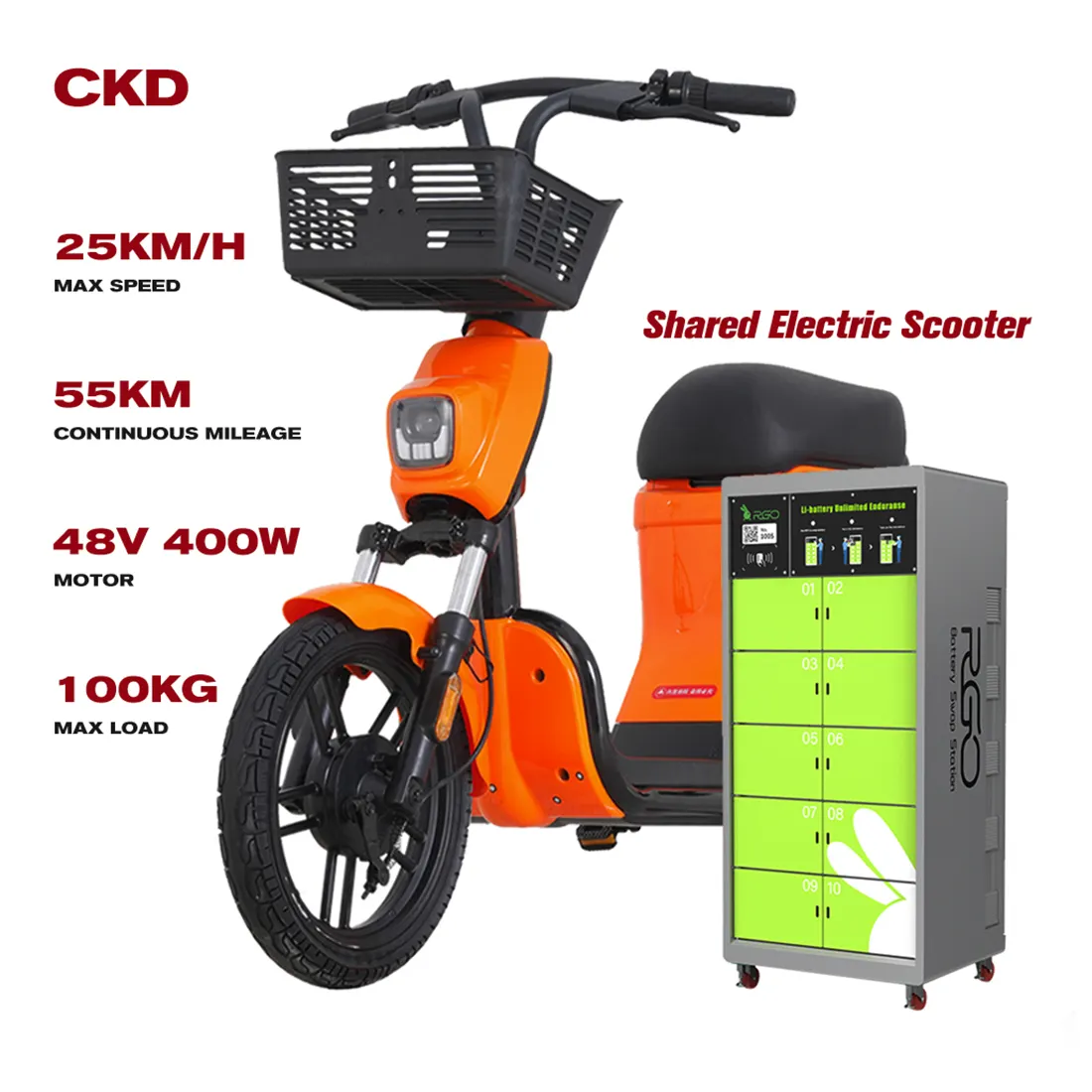 CKD คุณภาพสูงประสิทธิภาพที่ยอดเยี่ยม 48v 400w 25 กม./ชม. รถจักรยานยนต์ให้เช่า Strong Share ไฟฟ้าสกู๊ตเตอร์