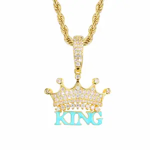 Collana con ciondolo a forma di re in ottone con corona di zirconi con perline alla moda alla moda alla moda Hiphop
