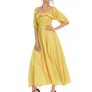 Maxi abito da donna in cotone elegante Vintage <span class=keywords><strong>con</strong></span> volant A <span class=keywords><strong>mezza</strong></span> <span class=keywords><strong>manica</strong></span> all'ingrosso casual estivo <span class=keywords><strong>lungo</strong></span> 2022 - Product Image 5