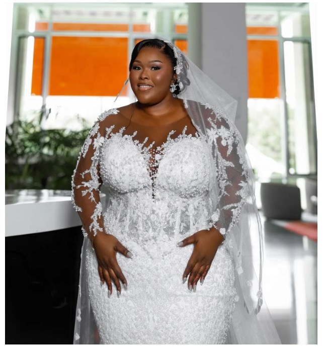 plus size mermaid wedding dress with sleeves Plus Size Tulle Mermaid Wedding Dress with Long Sleeves