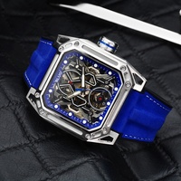 Robot carré pour hommes, montre mécanique évidée entièrement automatique, montre lumineuse étanche pour hommes