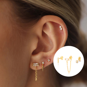 ROXI 3Pcs/<b>Set</b> S925 <b>Sterling</b> <b>Silver</b> Fashion Simple Asymmetric <b>Stud</b> <b>Earrings</b> 18K Gold Plated - Product Image 1