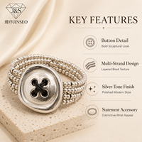 Bracelet multi-rangs de perles plaqué or avec motif bouton en cuivre, style géométrique minimaliste, bijoux unisexe pour la vente au détail en boutique