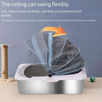 Litière pour chat entièrement fermée en acier inoxydable, anti-éclaboussures, structure pliable en toile, facile à nettoyer, toilettes pour animaux de compagnie