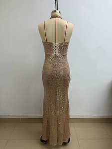 Vestido <span class=keywords><strong>de</strong></span> Cachemira con Lentejuelas y Cuello Halter, Largo hasta la Rodilla, Elegante, <span class=keywords><strong>para</strong></span> Vacaciones, <span class=keywords><strong>de</strong></span> Secado Rápido - Product Image 4