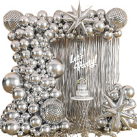 Kit d'arche de ballons en latex et en aluminium à thème disco, avec ballons étoiles argentées et boule disco, pour la décoration de mariages et d'anniversaires