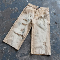 Shorts longs 3/4 en jean délavé vintage personnalisés pour hommes, bords bruts déchirés, coupe droite, grandes tailles, streetwear, style charpentier, Jorts Hommes
