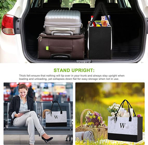 กระเป๋าผ้าสักหลาดปักลายตัวอักษรพรีเมียมสำหรับช้อปปิ้ง ของชำ งานแต่งงานริมชายหาด งานวันเกิด ของตกแต่งภายในบ้าน พร้อมซิป - Product Image 4