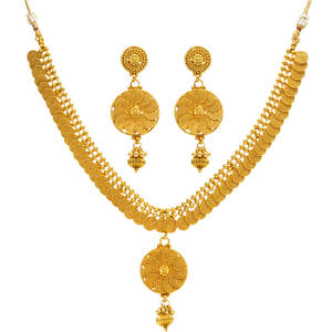 Juego de collar de joyería India chapado en oro-14361 - Product Image 1