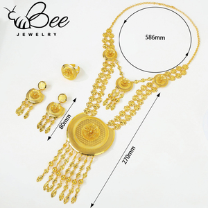 Ensemble de bijoux de mariage indien traditionnel de luxe en or 24 carats, perles en alliage d'or, long collier, boucles d'oreilles, bijoux pour soirée - Product Image 6