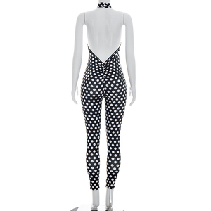 Viviblook D26JP107 Combinaison d'été pour femme, nouvelle combinaison sexy sans manches à pois, dos nu, style décontracté - Product Image 4