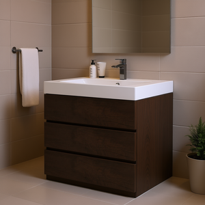 Modern Bathroom Vanity 36 Inch Walnut Finish White One Piece Sink Basin Freestanding Design Large Storage - Product Image 2