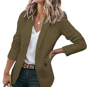Online alışveriş sıcak satış bayan Casual Blazers açık ön uzun kollu iş ofis ceketler Blazer kadın için