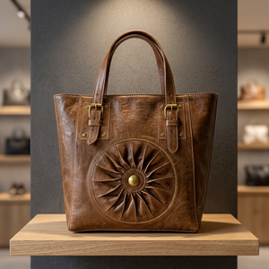 Genuine Leather Tote <b>Bag</b> Classic Style Women Soft Handle Durable Brown Color - Product Image 4