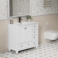 Meuble-lavabo de salle de bain sur pied en bois massif de style moderne 2026 avec lavabo en céramique, miroir intelligent, utilisation en chambre à coucher