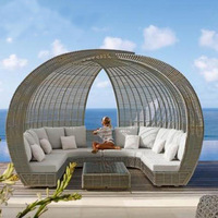 Nuevo Sofá Cama de Lujo para Exteriores, Tejido en Ratán, Estilo Nido de Pájaro, Moderno, Resistente a los Rayos UV, para Patio, Jardín, Hotel