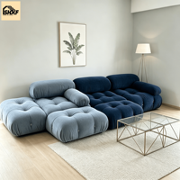 Canapé modulaire sectionnel personnalisé OKF en tissu, ensemble de canapés blocs de tofu, bleu marine profond, design capitonné Biscuit pour salon, hôtel, villa