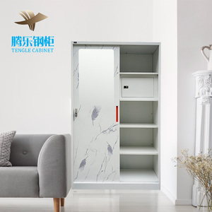 Armoire moderne à portes coulissantes Miroir de meubles en acier et fer Armoires les <span class=keywords><strong>plus</strong></span> proches à 2 portes Armoire métallique élégante pliable Rangement des vêtements - Product Image 3