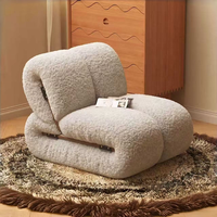 Chaise longue moderne en forme de nuage, tissu beige, chaise d'appoint avec structure en bois massif pour salon, hôtel, appartement, villa
