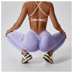 Pantalones de Yoga Largos de Alta Calidad OEM ODM para Mujer, Leggings Deportivos con Espalda en V, Sin Costuras, con Estampado de Guinga, Tallas Grandes, Cintura Elástica - Product Image 2