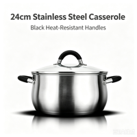 Ensemble de casseroles en acier inoxydable, style américain, avec couvercles en verre, compatibles induction et gaz, sans revêtement, écologiques, lavables au lave-vaisselle