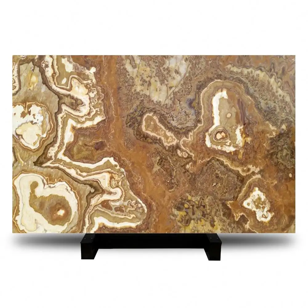 Bookmatch lajes e azulejos de pedra de mármore ônix tigre translúcido retroiluminado preço de atacado marmore marrom popular