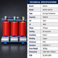 Transformador de Tipo Seco Wanbo-389 de 500 kVA, 10 kV, Cobre, Trifásico, Refrigerado por Aire, para Uso en Interiores, Bajo Ruido, para Centros de Datos y Hospitales
