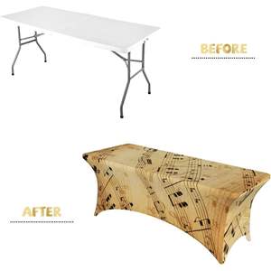 Cubierta de mesa de LICRA elástica ajustada Rectangular de lujo personalizada diseño de partitura de música de Piano Retro para fiestas de banquetes de boda - Product Image 4